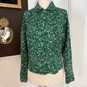 Zara Green Floral Quarter Button Down Shirt, women’s size small, excellent